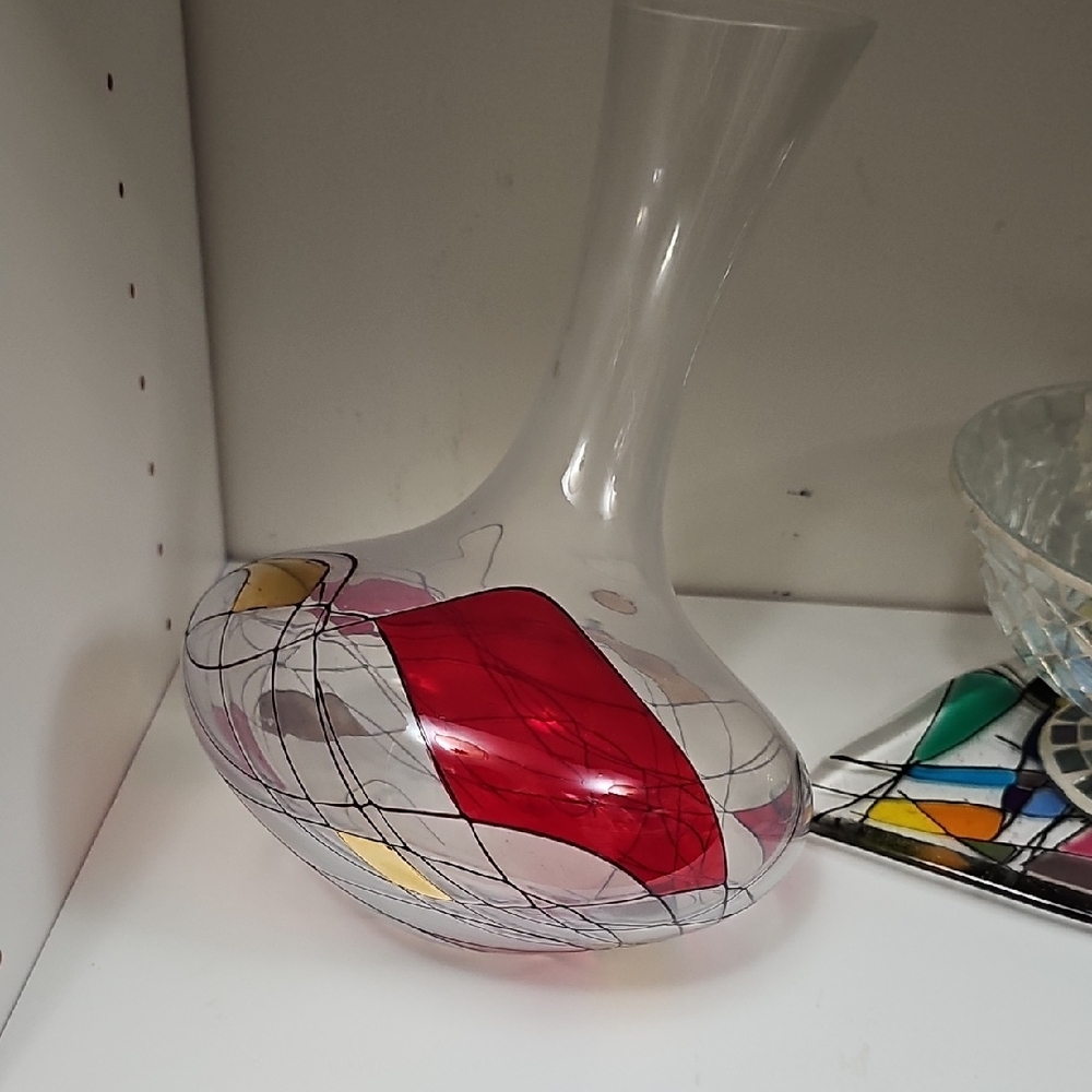Abstract Red and Gold Art Glass Vase Brand New 12 "L X 8 "W Approximately